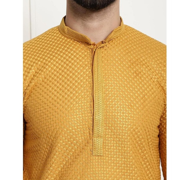 Sojanya Since 1958 Men's Pure Cotton Checked Embroidered Only Long Kurta XXL 44 - Picture 4 of 16